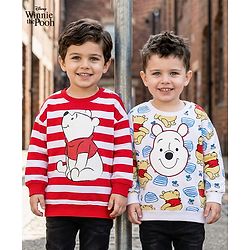 Babyhug Disney Terry Knit Full Sleeves Sweatshirts With Winnie The Pooh Graphics Pack of 2 - Red & White