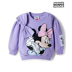 Babyhug Disney Terry Knit Full Sleeves Sweatshirt with Minnie Mouse Graphic & Bow Applique - Lavender