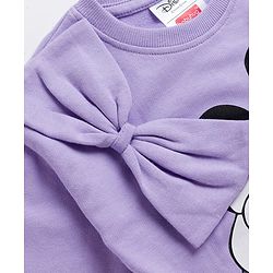 Babyhug Disney Terry Knit Full Sleeves Sweatshirt with Minnie Mouse Graphic & Bow Applique - Lavender