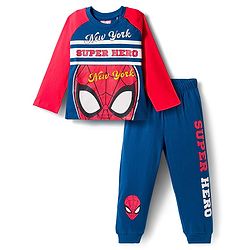 Babyhug Marvel Single Jersey Knit Full Raglan Sleeves Night Suit With Spider Man Graphics - Red & Blue