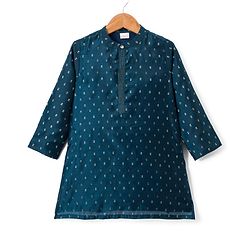 Babyhug Rayon Woven Full Sleeves Kurta With Floral Print - Teal Blue