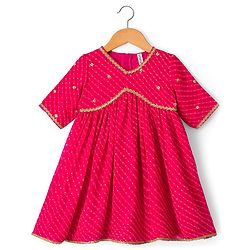 Babyhug Georgette Woven Three Fourth Sleeves Kurta Gharara & Dupatta Set With Sequin Detailing - Fuschia