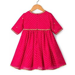 Babyhug Georgette Woven Three Fourth Sleeves Kurta Gharara & Dupatta Set With Sequin Detailing - Fuschia