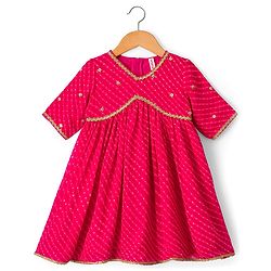 Babyhug Georgette Woven Three Fourth Sleeves Kurta Gharara & Dupatta Set With Sequin Detailing - Fuschia