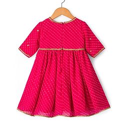 Babyhug Georgette Woven Three Fourth Sleeves Kurta Gharara & Dupatta Set With Sequin Detailing - Fuschia