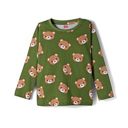 Babyhug Cotton Knit Full Sleeves Co-ords Night Suit With Animal Print - Green