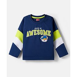 Babyhug 100% Cotton Knit Full Sleeves T-Shirt with Awesome Text Print - Navy Blue