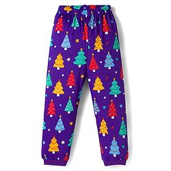 Babyhug Cotton Knit Full Sleeves Co-ords Night Suit With Tree Print - Purple