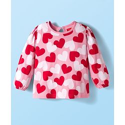 Babyhug 100% Cotton Knit Full Sleeves T-Shirts with Text Apple & Heart Print Pack of 3 - White Pink & Red