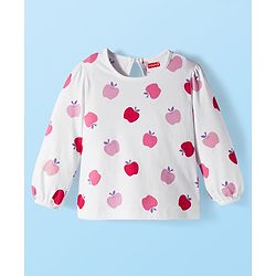Babyhug 100% Cotton Knit Full Sleeves T-Shirts with Text Apple & Heart Print Pack of 3 - White Pink & Red