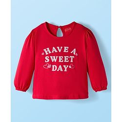 Babyhug 100% Cotton Knit Full Sleeves T-Shirts with Text Apple & Heart Print Pack of 3 - White Pink & Red