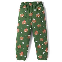 Babyhug Cotton Knit Full Sleeves Co-ords Night Suit With Animal Print - Green