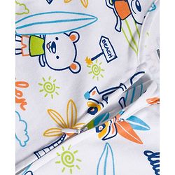 Babyhug Cotton Knit Full Sleeves Footed Sleep Suit with Beach Theme Print - White