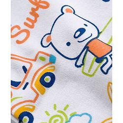 Babyhug Cotton Knit Full Sleeves Footed Sleep Suit with Beach Theme Print - White