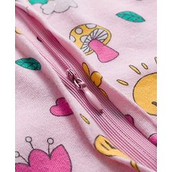Babyhug Cotton Knit Full Sleeves Footed Sleepsuit With Floral Print - Light Pink