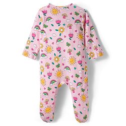 Babyhug Cotton Knit Full Sleeves Footed Sleepsuit With Floral Print - Light Pink