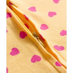 Babyhug Cotton Knit Full Sleeves Footed Sleepsuit With Heart Print - Yellow