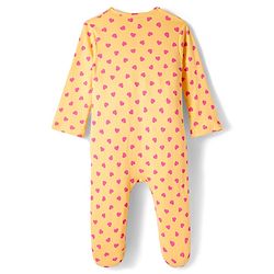 Babyhug Cotton Knit Full Sleeves Footed Sleepsuit With Heart Print - Yellow