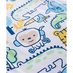 Babyhug Cotton Knit Full Sleeves Footed Sleepsuit With Animal Print - White