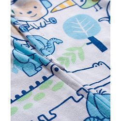 Babyhug Cotton Knit Full Sleeves Footed Sleepsuit With Animal Print - White