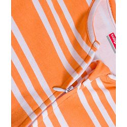 Babyhug Cotton Knit Full Sleeves Footed Sleep Suit with Stripes - Orange