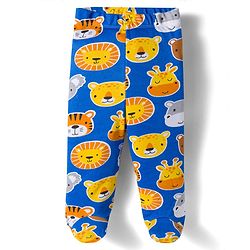 Babyhug Cotton Knit Striped & Animal Printed Bootie Leggings Pack of 3 - Yellow & Blue