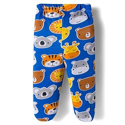 Babyhug Cotton Knit Striped & Animal Printed Bootie Leggings Pack of 3 - Yellow & Blue