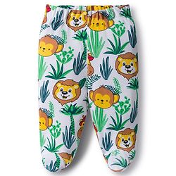 Babyhug Cotton Knit Bootie Leggings with Stripes & Animal Print Pack of 3 - Navy Blue & Yellow