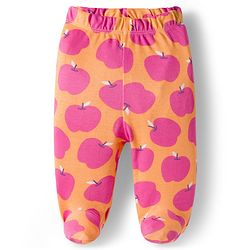 Babyhug Cotton Knit Footed Bootie Leggings with Fruits Print Pack of 3 - Light Green White & Orange