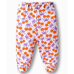 Babyhug Cotton Knit Footed Bootie Leggings with Fruits Print Pack of 3 - Light Green White & Orange
