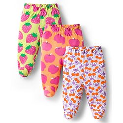 Babyhug Cotton Knit Footed Bootie Leggings with Fruits Print Pack of 3 - Light Green White & Orange