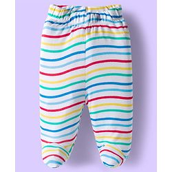 Babyhug Cotton Knit Striped & Sea Animals Printed Bootie Leggings Pack of 3 - Yellow Light Blue & White