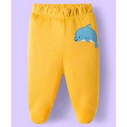 Babyhug Cotton Knit Striped & Sea Animals Printed Bootie Leggings Pack of 3 - Yellow Light Blue & White