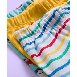 Babyhug Cotton Knit Striped & Sea Animals Printed Bootie Leggings Pack of 3 - Yellow Light Blue & White