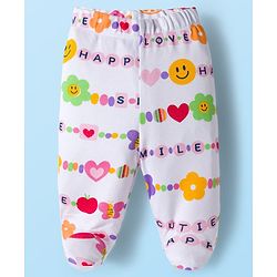 Babyhug Cotton Knit Heart Printed Bootie Leggings Pack of 3 - Pink Navy Blue & White