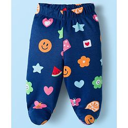 Babyhug Cotton Knit Heart Printed Bootie Leggings Pack of 3 - Pink Navy Blue & White