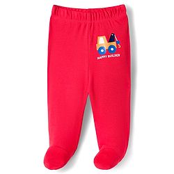Babyhug Cotton Knit Footed Bootie Leggings with Construction Vehicle Print & Stripes Pack of 3 - Red Yellow & Navy Blue