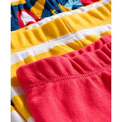 Babyhug Cotton Knit Footed Bootie Leggings with Construction Vehicle Print & Stripes Pack of 3 - Red Yellow & Navy Blue