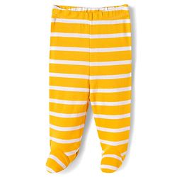 Babyhug Cotton Knit Footed Bootie Leggings with Construction Vehicle Print & Stripes Pack of 3 - Red Yellow & Navy Blue