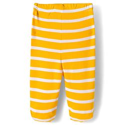 Babyhug Cotton Knit Footed Bootie Leggings with Construction Vehicle Print & Stripes Pack of 3 - Red Yellow & Navy Blue