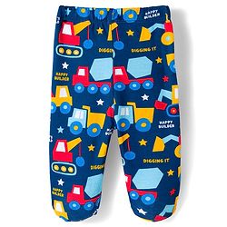 Babyhug Cotton Knit Footed Bootie Leggings with Construction Vehicle Print & Stripes Pack of 3 - Red Yellow & Navy Blue