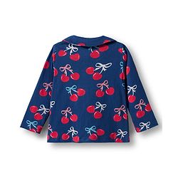 Babyhug Cotton Knit Full Sleeves Front Open Co-ord Night Suit With Cherry Print - Navy Blue
