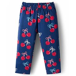 Babyhug Cotton Knit Full Sleeves Front Open Co-ord Night Suit With Cherry Print - Navy Blue