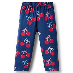 Babyhug Cotton Knit Full Sleeves Front Open Co-ord Night Suit With Cherry Print - Navy Blue