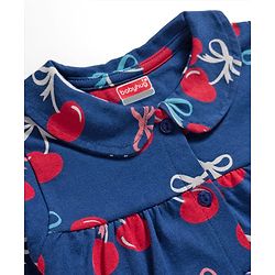 Babyhug Cotton Knit Full Sleeves Front Open Co-ord Night Suit With Cherry Print - Navy Blue