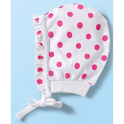 Babyhug 100% Cotton Knit Polka Dot & Heart Printed Bonnet Cap Pack of 2 Lilac & White - Diameter 16 cm