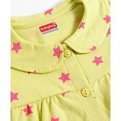 Babyhug Cotton Knit Full Sleeves Front Open Co-ord Night Suit With Star Print - Light Green