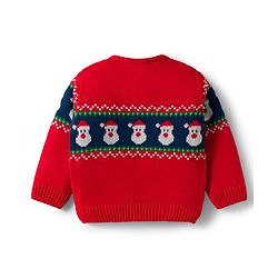 Babyhug Knitted Full Sleeves Sweater Set With Santa Claus Design - Red