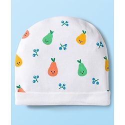 Babyhug 100% Cotton Knit Cap Mittens & Booties Set with Tropical Theme Print White - Diameter 15 cm