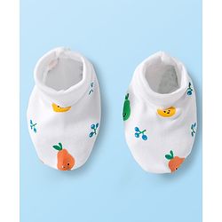 Babyhug 100% Cotton Knit Cap Mittens & Booties Set with Tropical Theme Print White - Diameter 15 cm